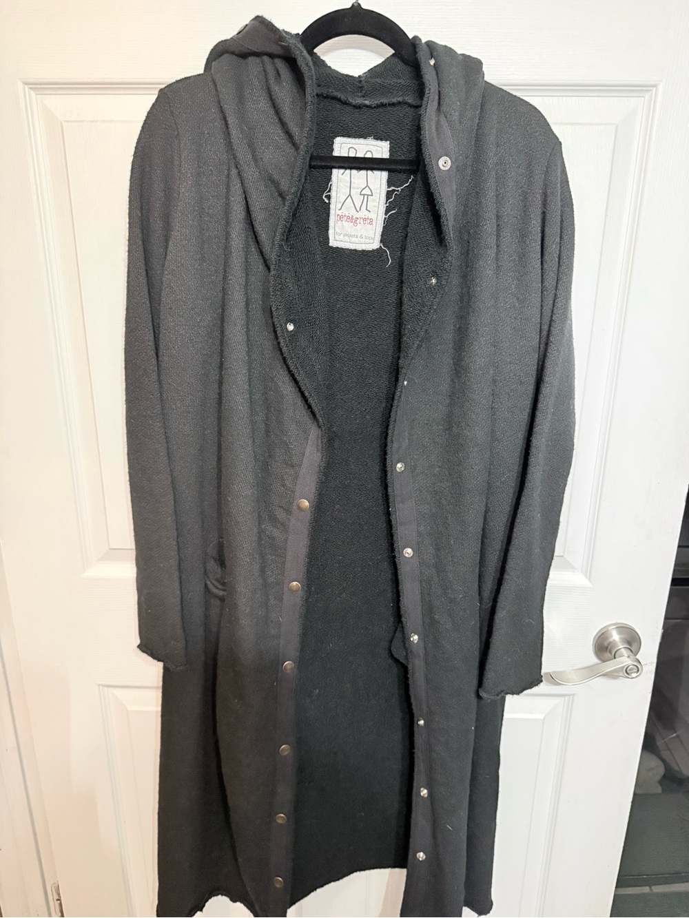 Johnny Was Pete & Greta Long Hooded Snap-Front Coatigan in Charcoal Gray
